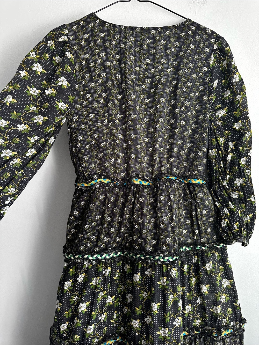 Anthropologie Karoline Black Floral Tiered Maxi Dress with Green Accents Small - Picture 9 of 16